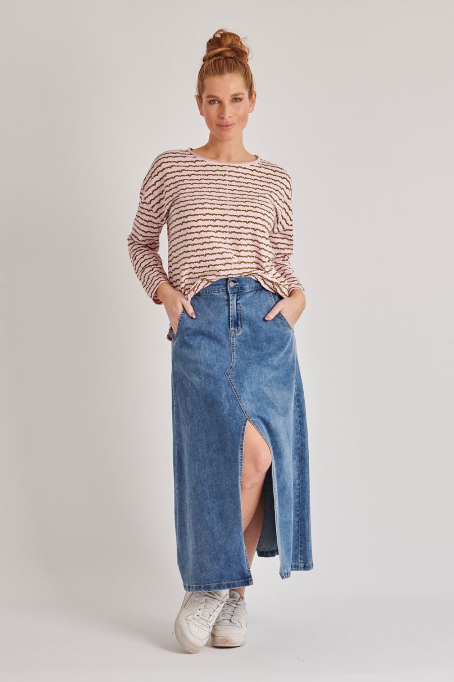 Skirts | One Ten Willow Front Split Maxi Skirt - Mid Blue