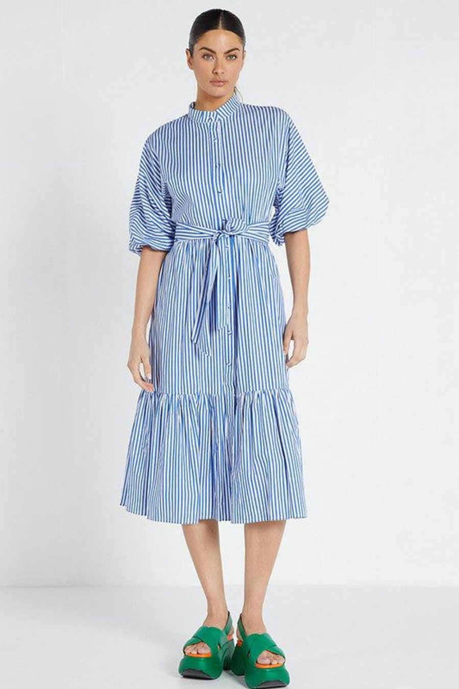 Dresses | Bohemian Traders Dolman Midi Shirt Dress In Blue/White Stripe