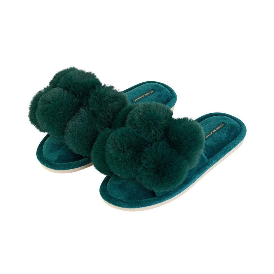 Footwear | Annabel Trends Pom Pom Slippers Cosy Luxe Emerald