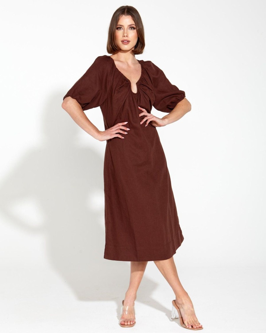 Dresses | Fate + Becker Storyteller Keyhole Midi Dress - Chocolate