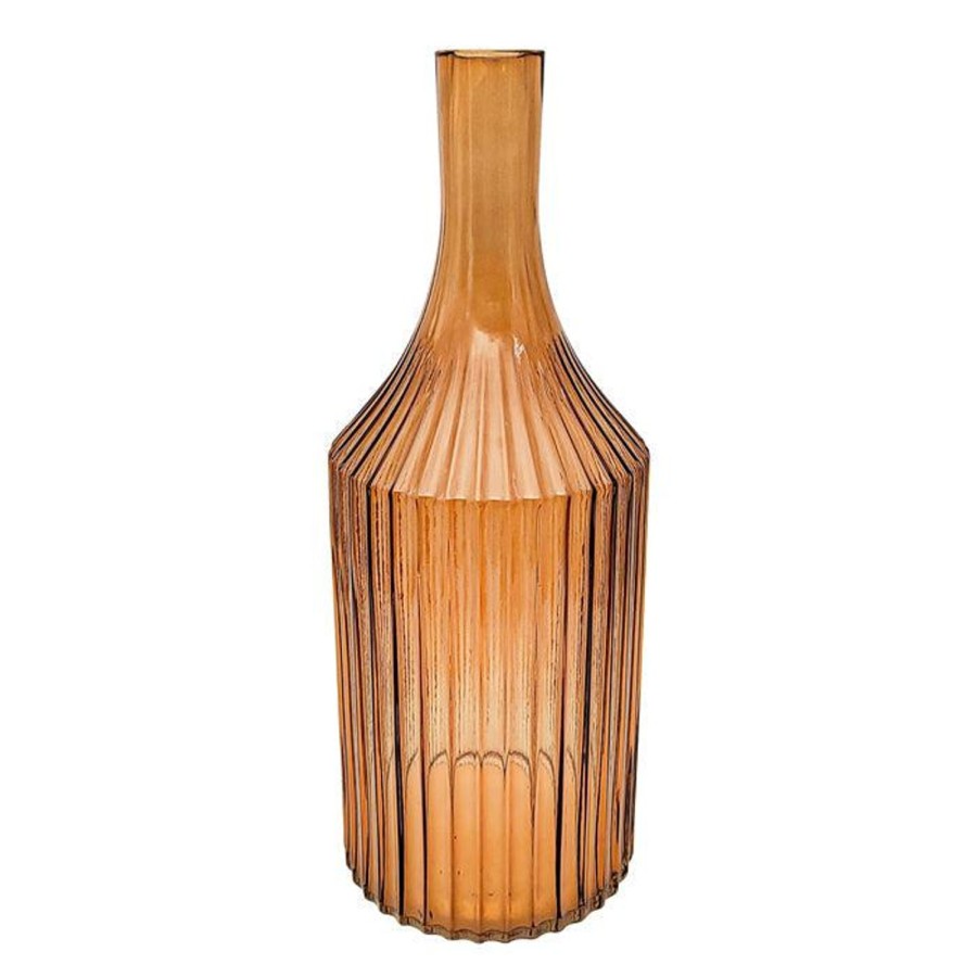 Pots, Planters & Vases | Pure Homewares Nova Glass Ribbed Bottle Vase Tangerine