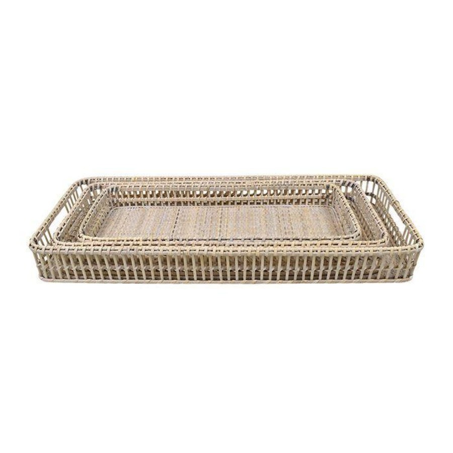 Decor Items | Coast To Coast Home Pella Rattan Rectangle Tray - White Wash