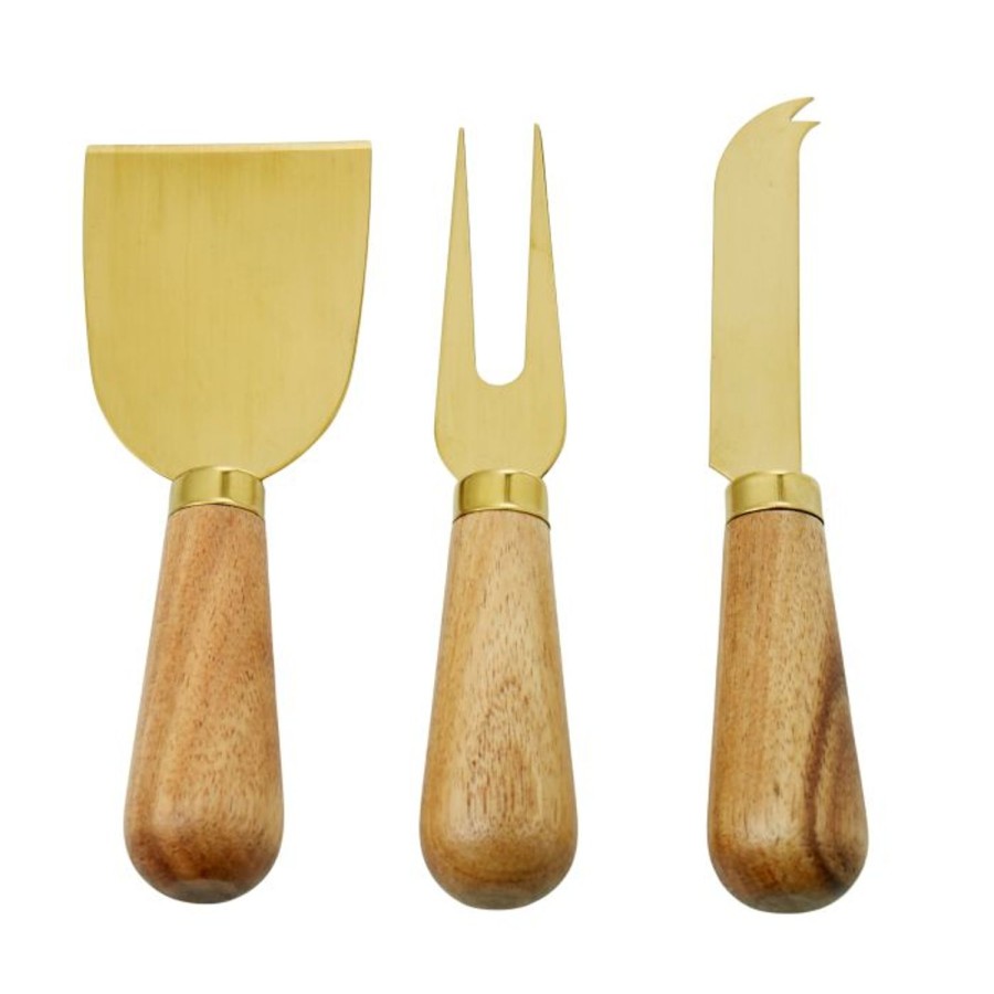 Dining & Entertaining | Davis & Waddell Acacia & Brass Set/3 Cheese Knives