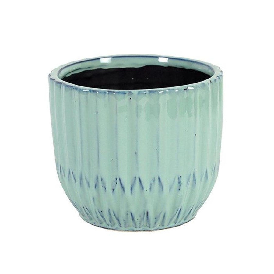 Pots, Planters & Vases | Pure Homewares Valiant Stoneware Teal Ribbed Planter - Large