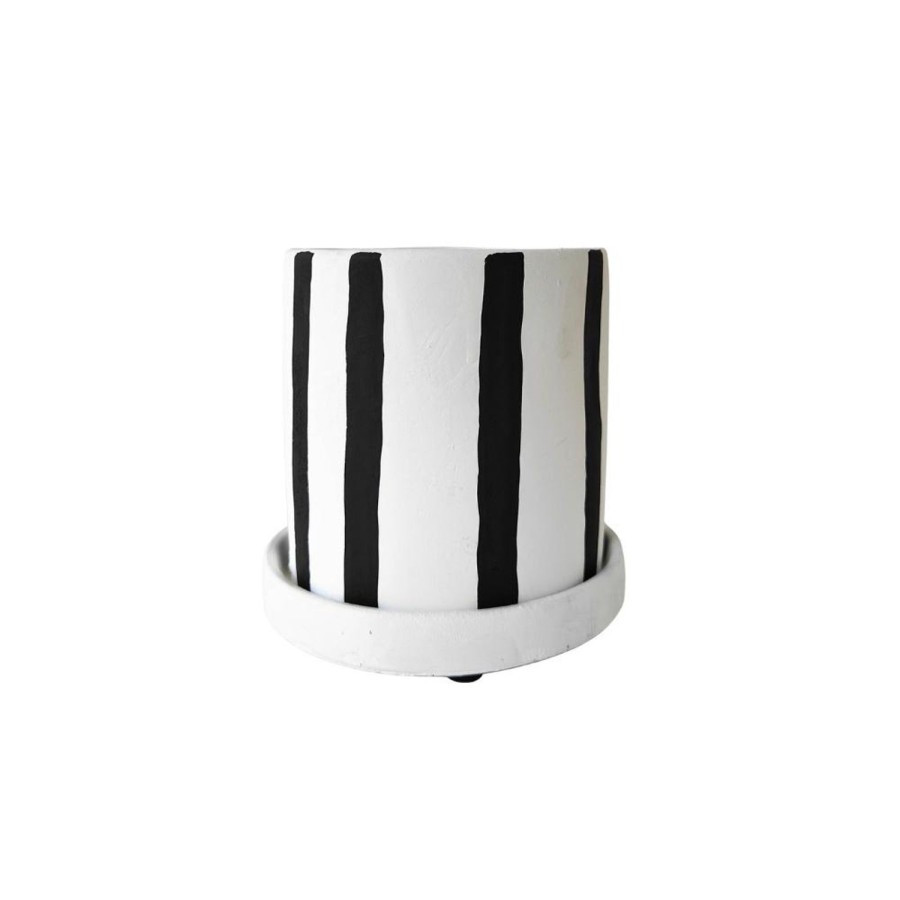 Pots, Planters & Vases | Urban Products Julia Stripe Planter With Saucer Charcoal - Small