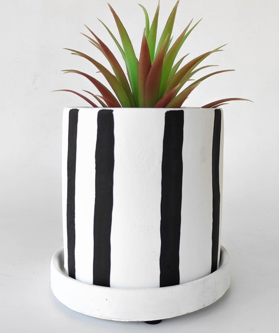 Pots, Planters & Vases | Urban Products Julia Stripe Planter With Saucer Charcoal - Small