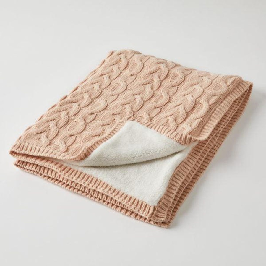 Nursery & Nurture | Pilbeam Living Aurora Cable Knit Baby Blanket - Pink Clay/Cream