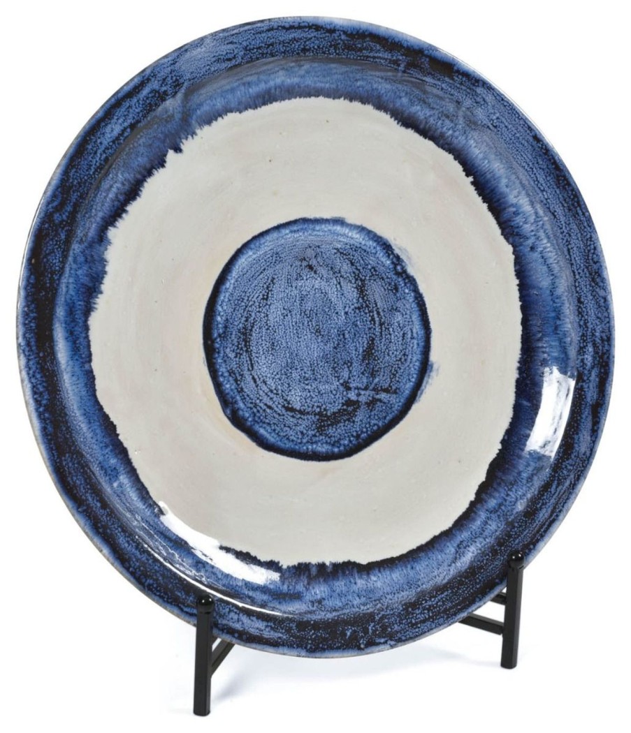 Dining & Entertaining | H&G Living Mediterranean Ceramic Glazed Plate With Stand - Blue/White