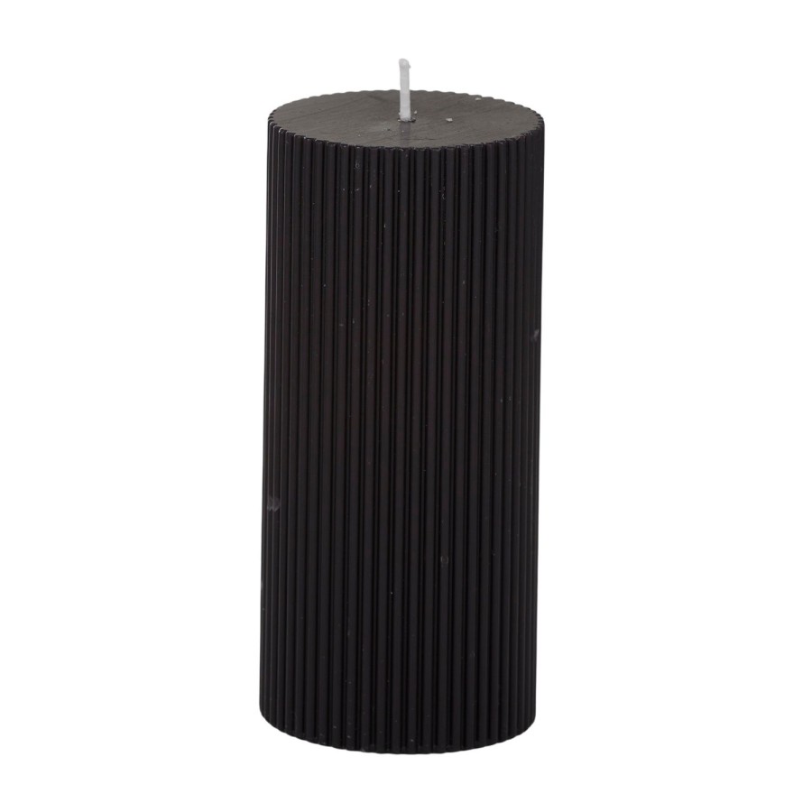 Candles & Fragrance | Coast To Coast Home Ribbed Pillar Candle 15Cm - Black