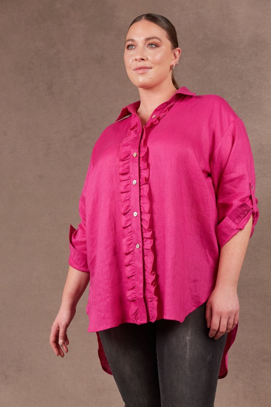 Tops | Eb & Ive Nama Frill Shirt - Magenta