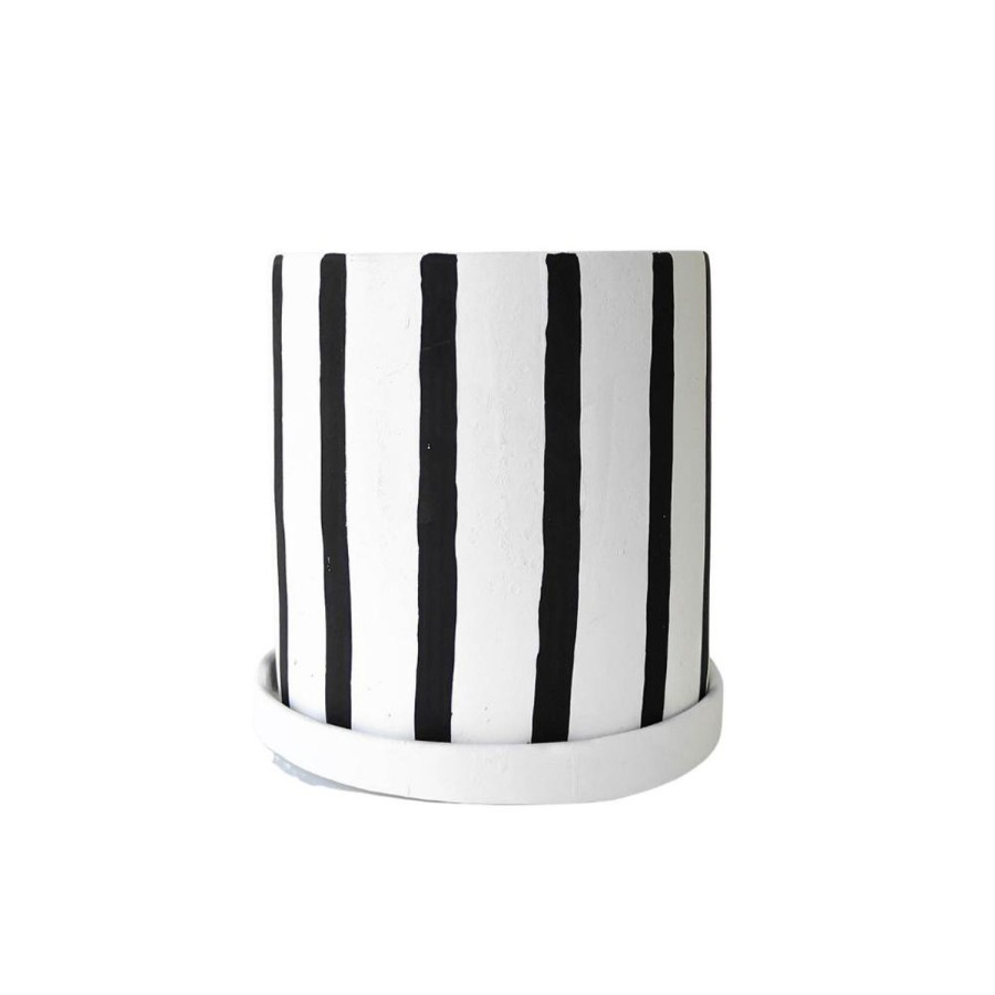 Pots, Planters & Vases | Urban Products Julia Stripe Planter With Saucer Charcoal - Large