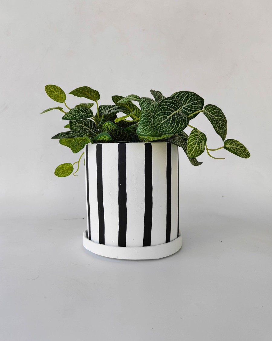 Pots, Planters & Vases | Urban Products Julia Stripe Planter With Saucer Charcoal - Large