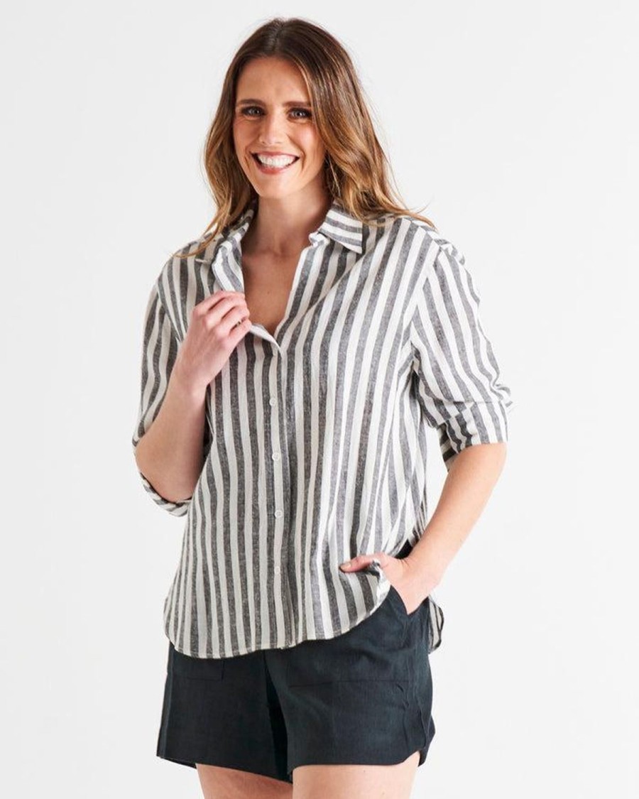 Tops | Betty Basics Caprice Shirt - Black/White Stripe