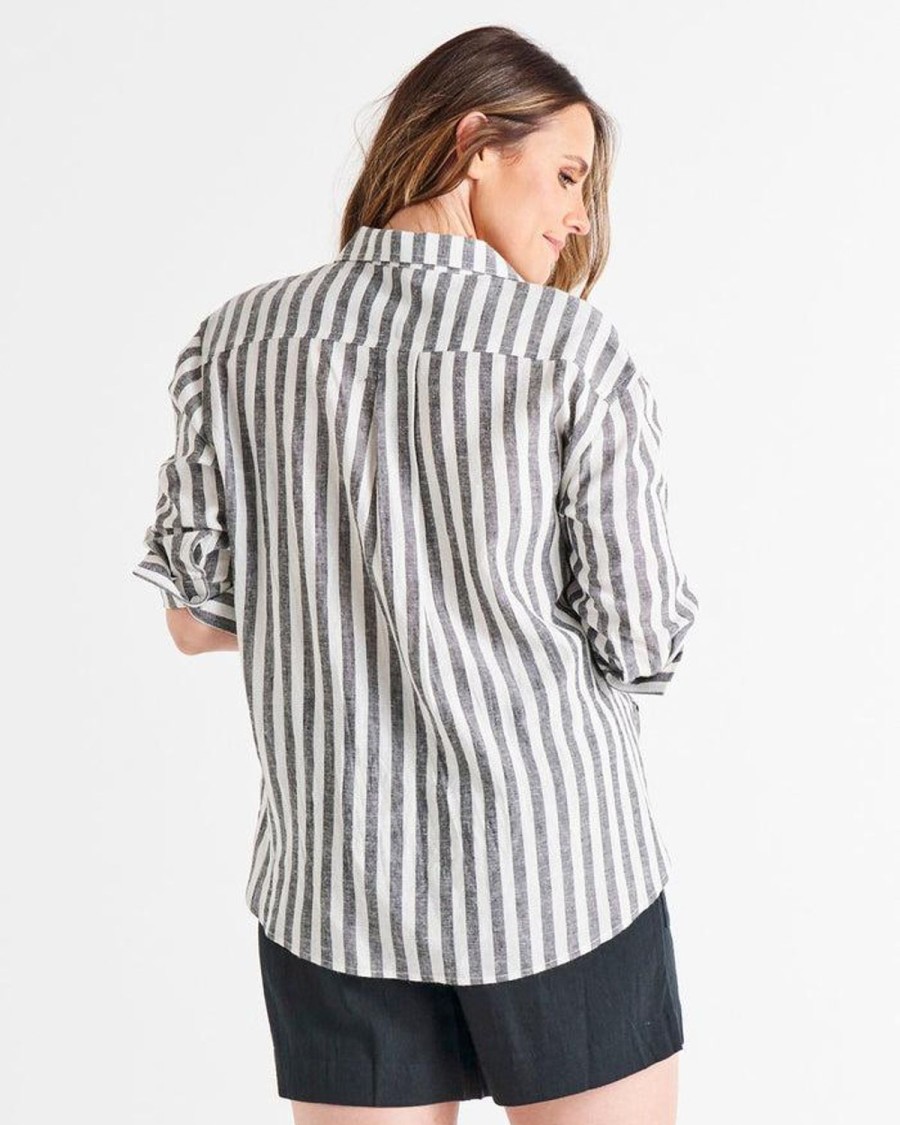 Tops | Betty Basics Caprice Shirt - Black/White Stripe