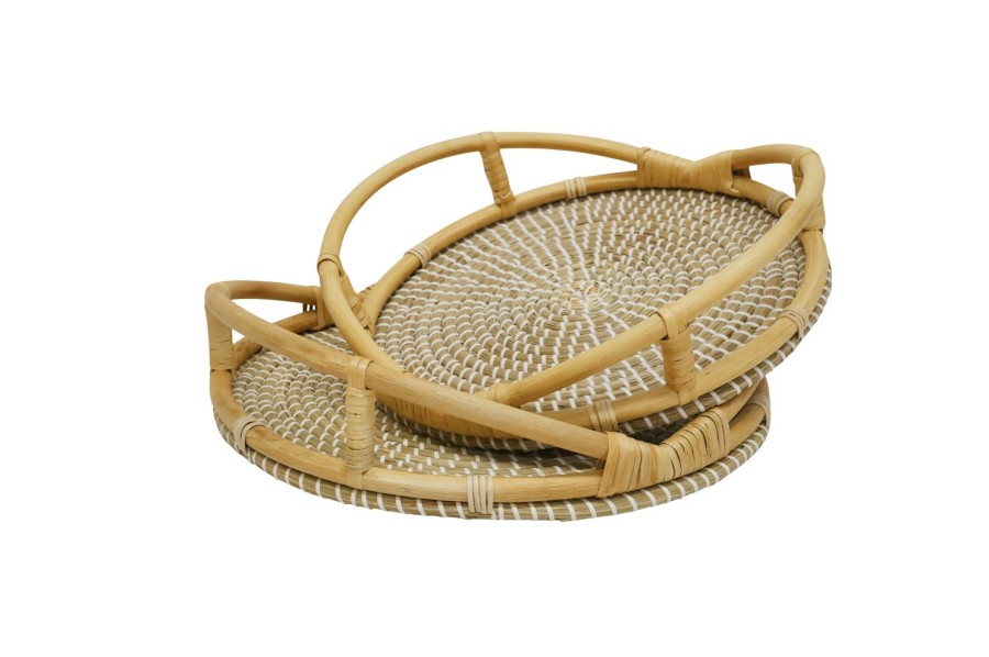 Decor Items | Robert Mark Lida Seagrass Tray With Rattan Handles