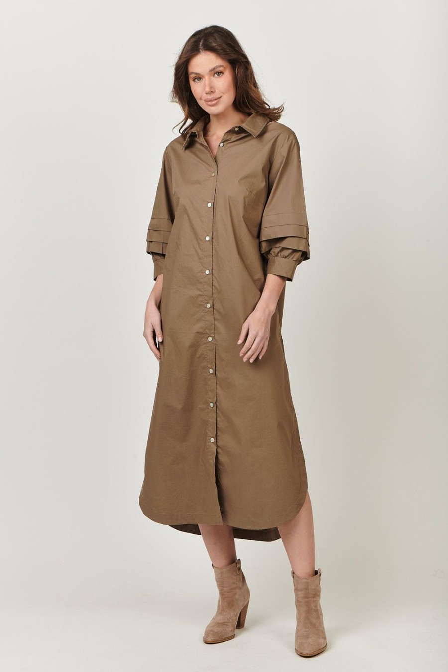 Dresses | Naturals by O&J Poplin Dress - Khaki