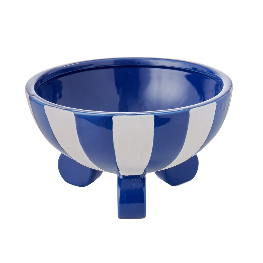 Decor Items | Amalfi Blue & White Stripe Footed Decorative Bowl