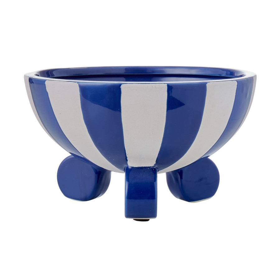 Decor Items | Amalfi Blue & White Stripe Footed Decorative Bowl