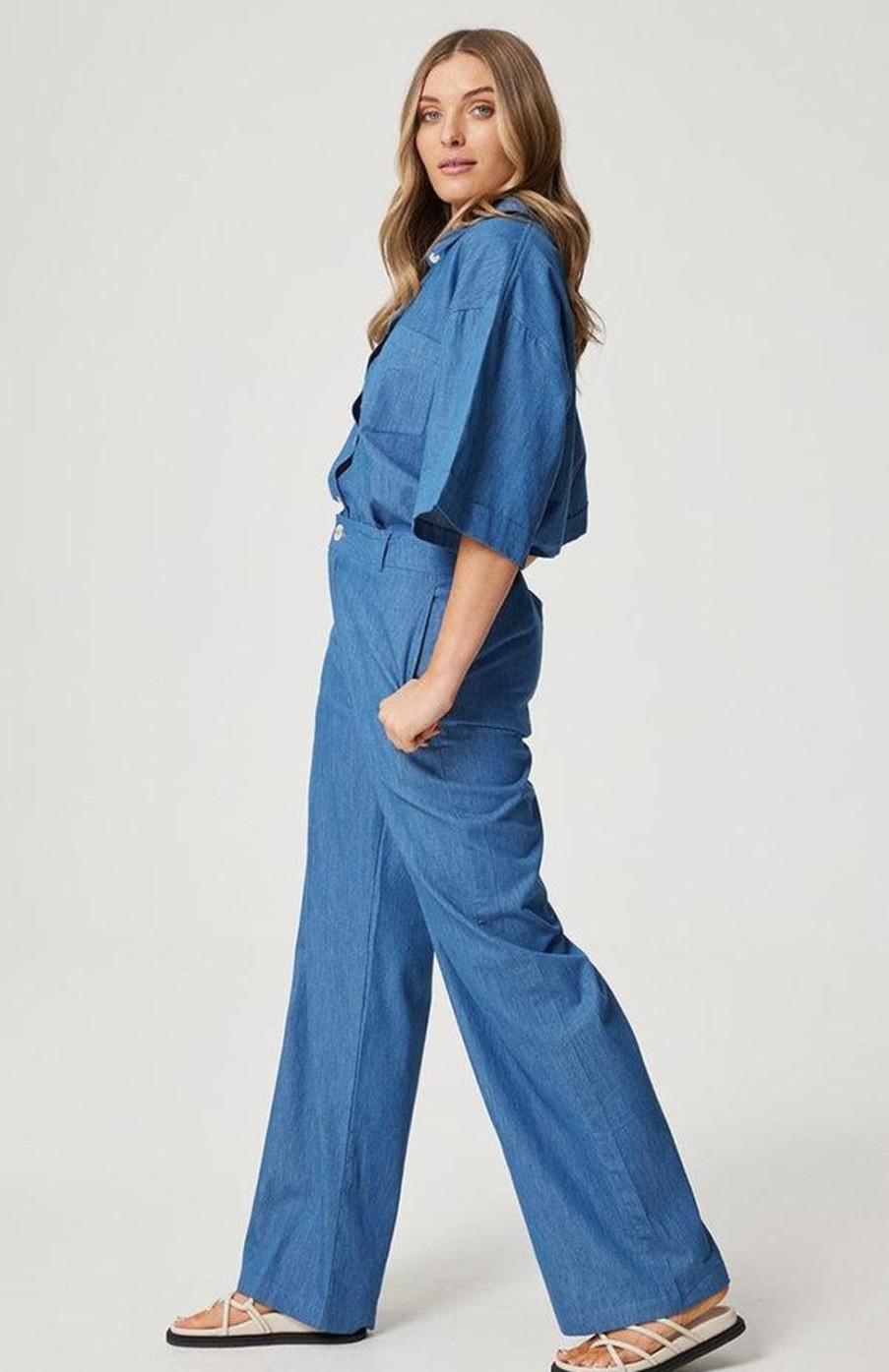 Pants | Cartel & Willow Lucy Trouser - Denim Chambray