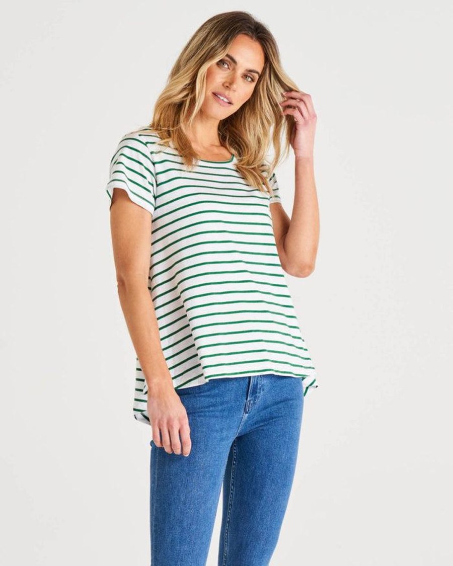 Tops | Betty Basics Tegan Swing Tee - Meadow Green Stripe