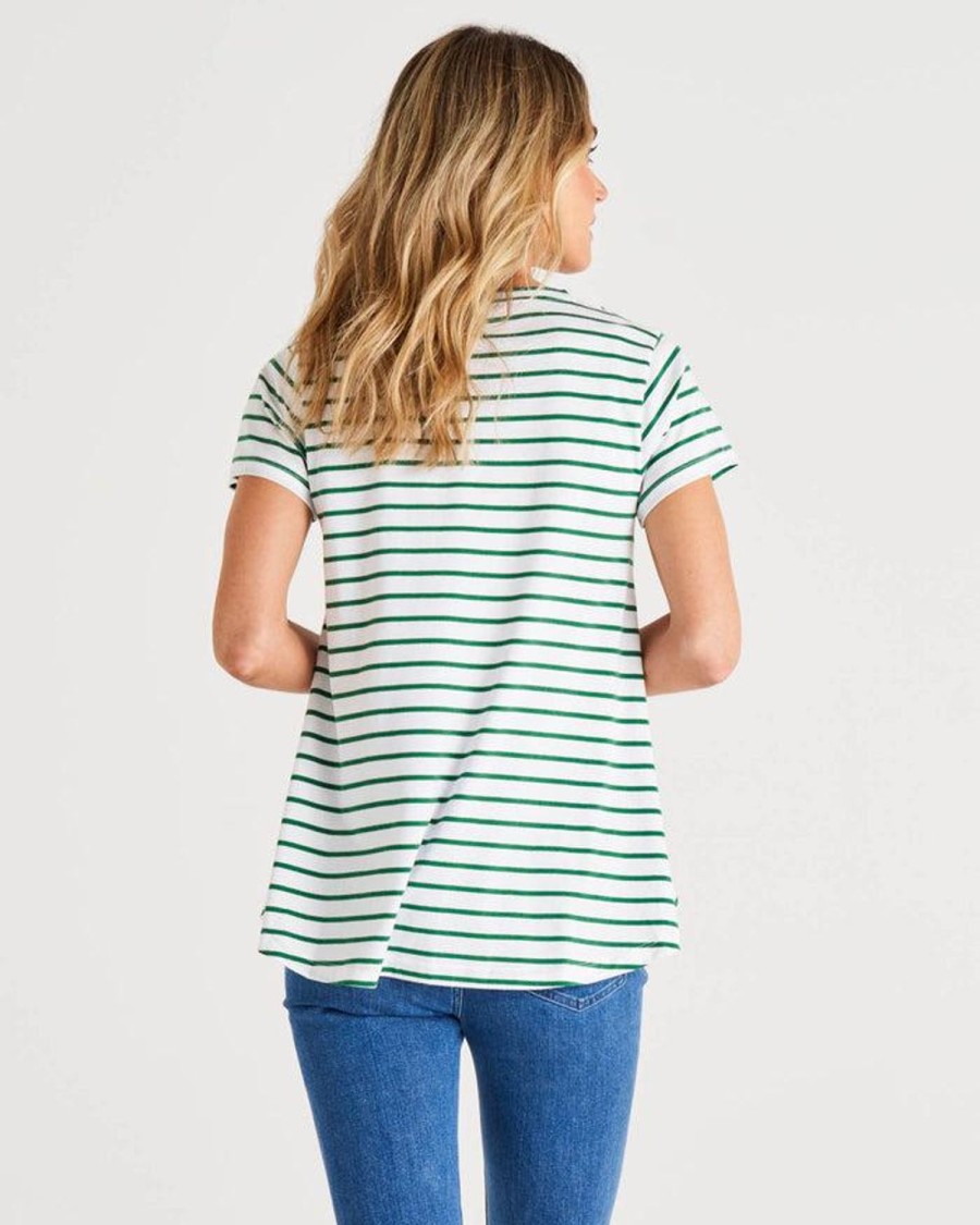 Tops | Betty Basics Tegan Swing Tee - Meadow Green Stripe