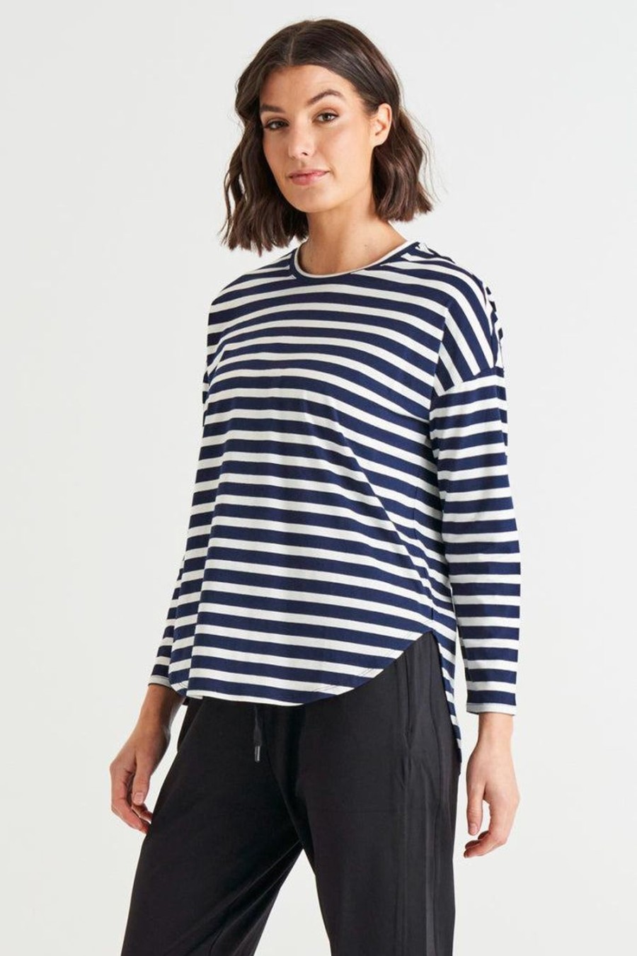 Tops | Betty Basics Jessie Long Sleeve Tee - Blue Stripe