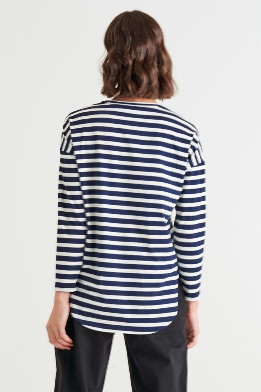 Tops | Betty Basics Jessie Long Sleeve Tee - Blue Stripe