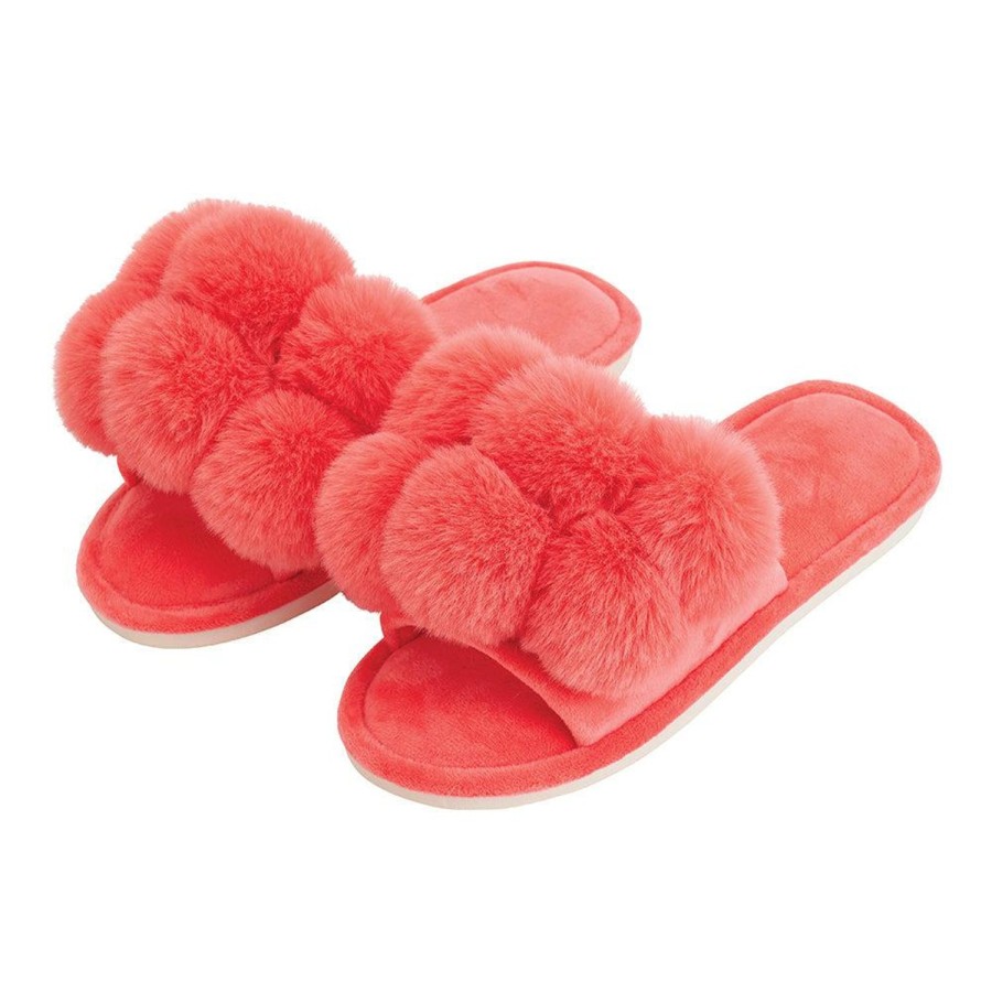 Footwear | Annabel Trends Pom Pom Slippers Cosy Luxe Melon