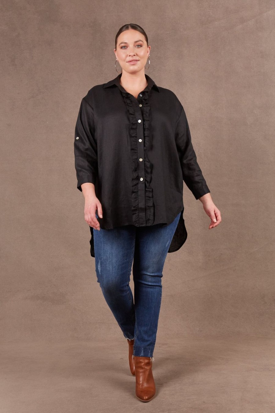 Tops | Eb & Ive Nama Frill Shirt - Ebony