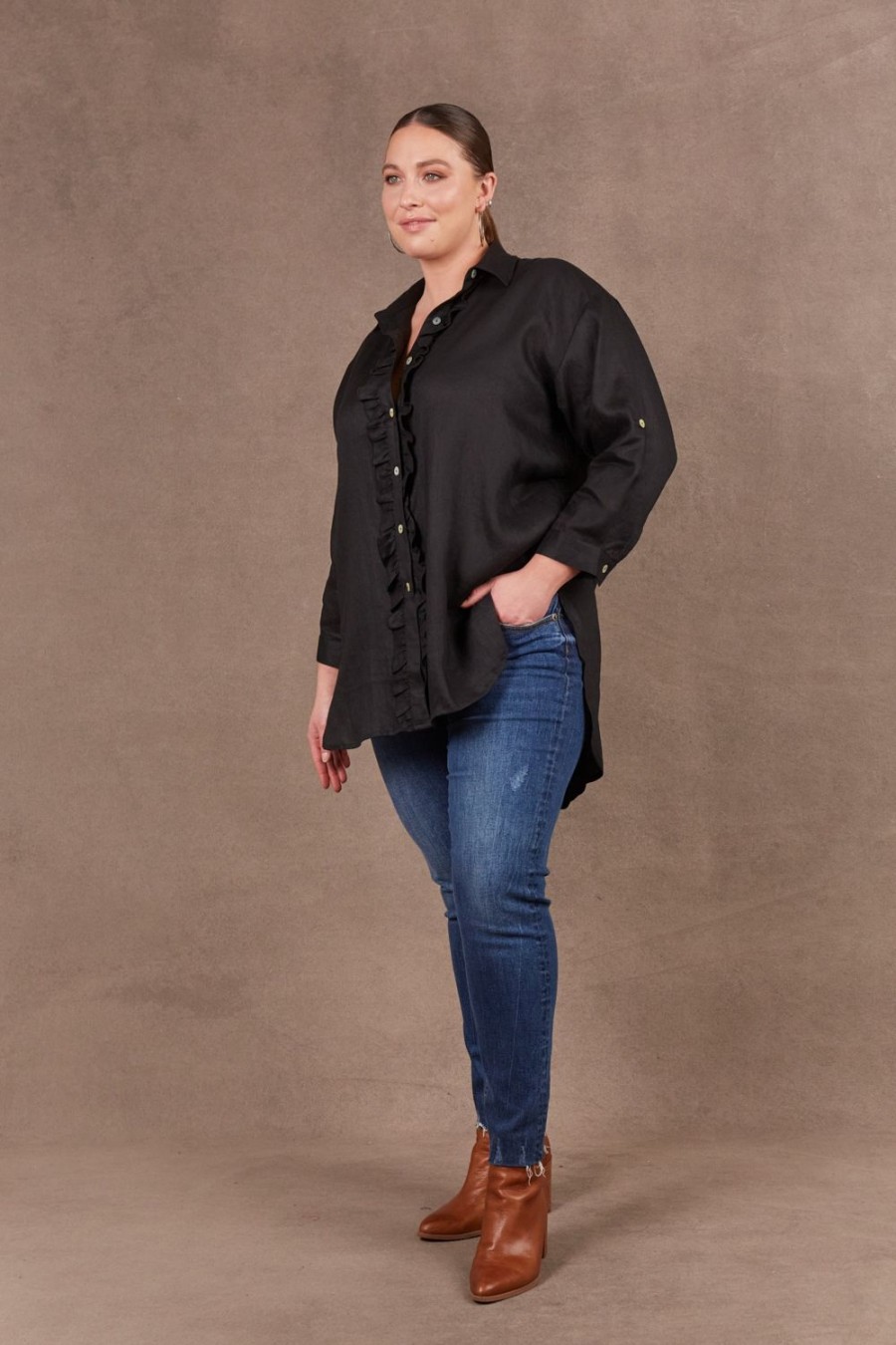 Tops | Eb & Ive Nama Frill Shirt - Ebony