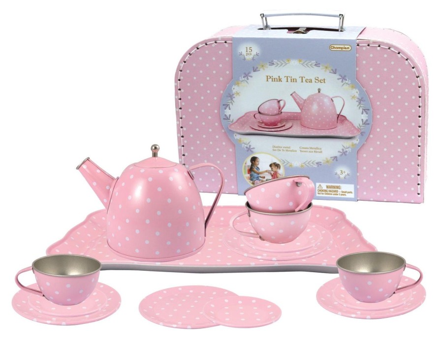 Toys | Eleganter Pink Tin Tea Set In Suitcase 15Pcs