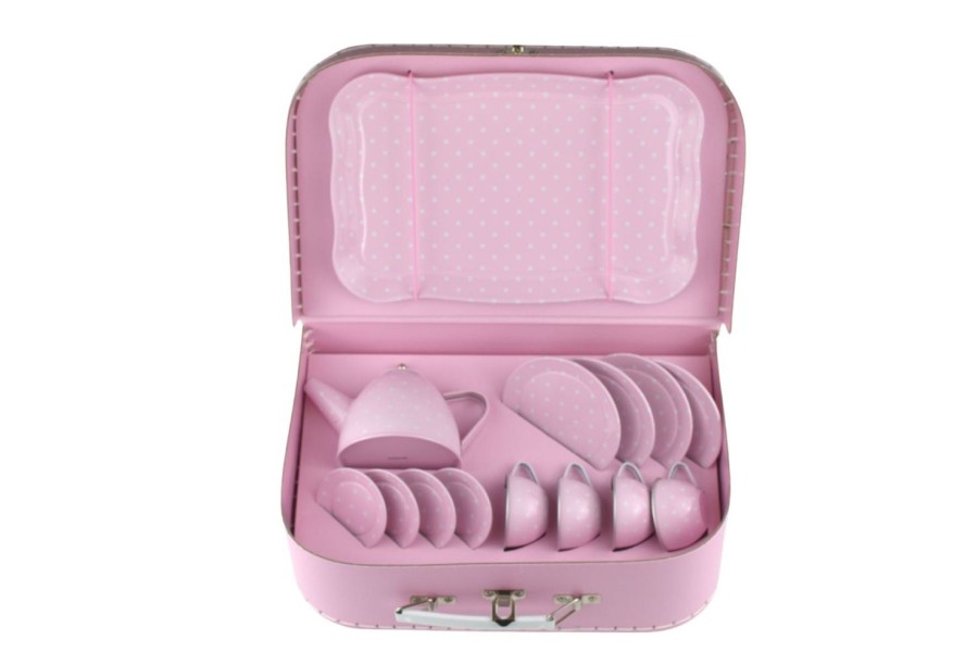 Toys | Eleganter Pink Tin Tea Set In Suitcase 15Pcs