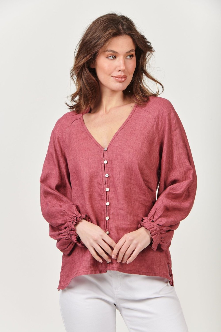 Tops | Naturals by O&J Linen Top - Rhubarb