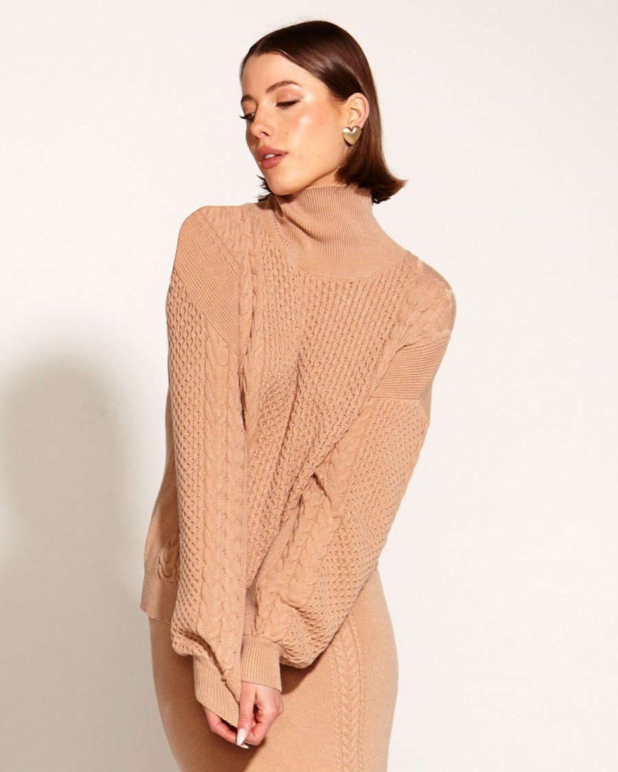 Knitwear & Jumpers | Fate + Becker Treasure Turtleneck Cable Knit - Tan