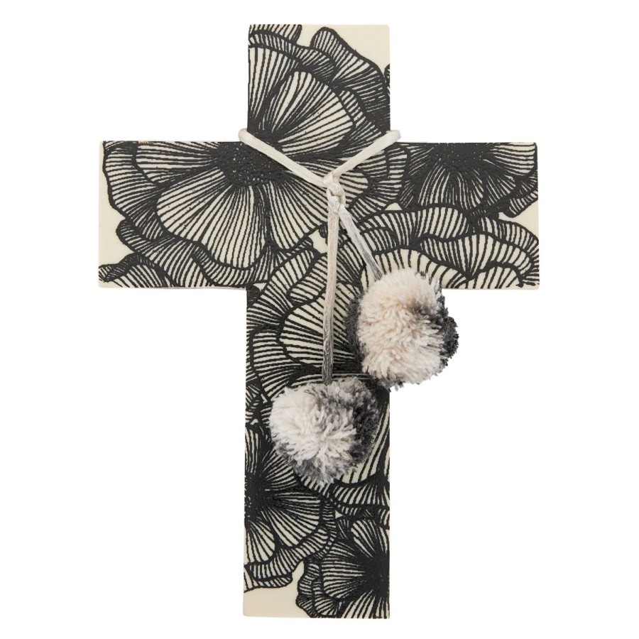 Wall Decor | Coast To Coast Home Floret Resin Cross - Ivory/Black