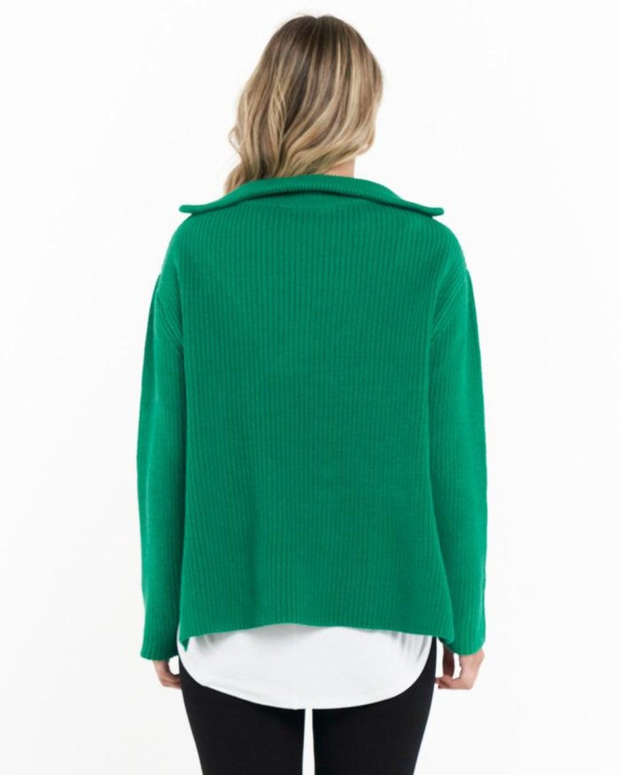 Knitwear & Jumpers | Betty Basics Bordeaux Collar Knit - Emerald Green