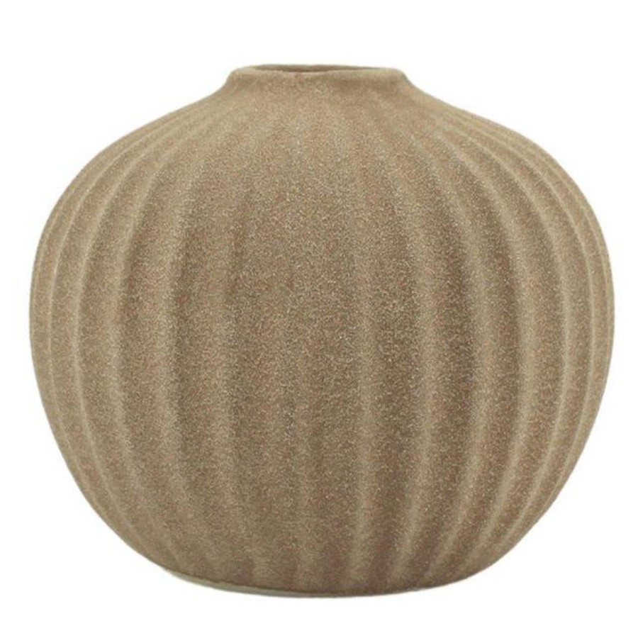 Pots, Planters & Vases | NF Grooved Bud Vase 12.5X11Cm - Tan