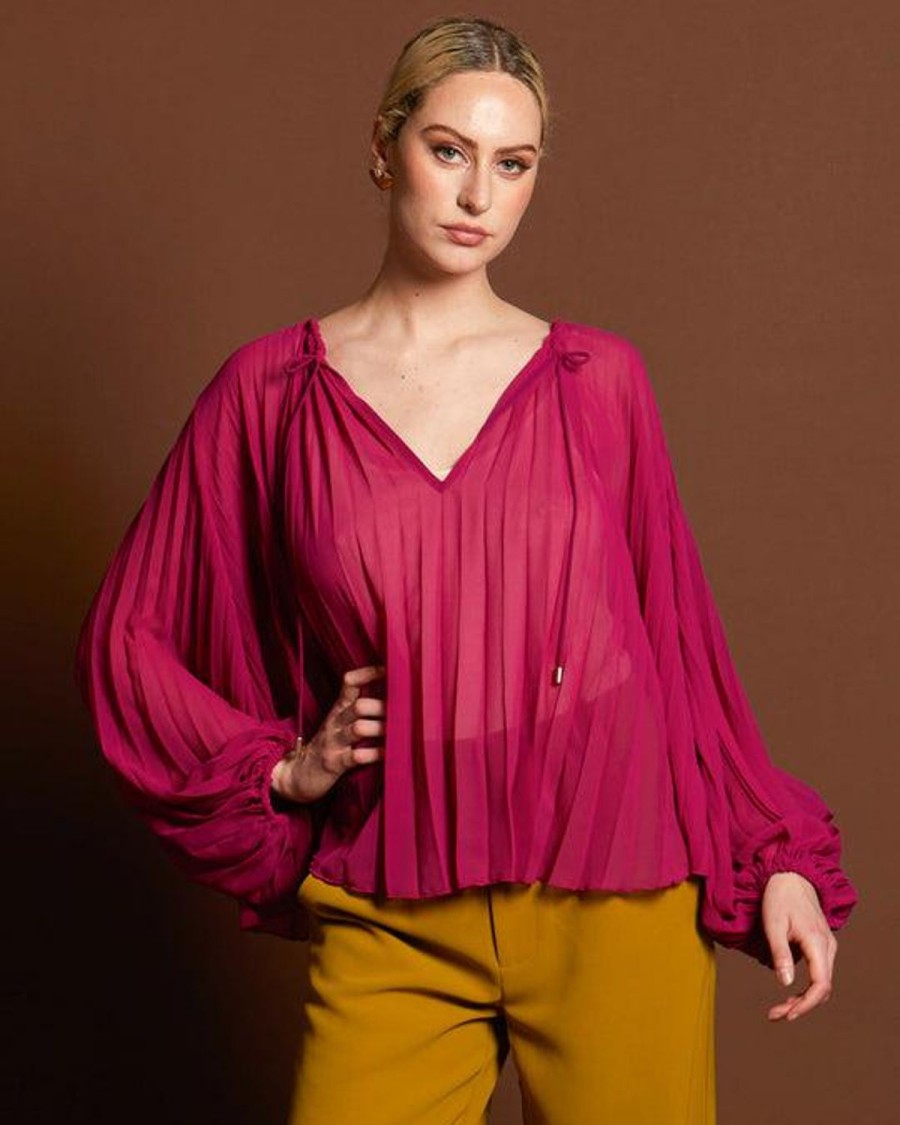 Tops | Fate + Becker Jolene Pleated Boho Sleeve Top - Magenta