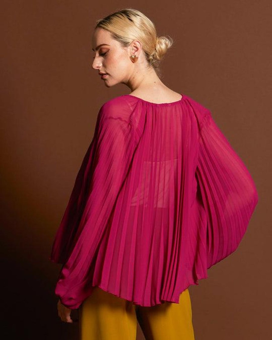 Tops | Fate + Becker Jolene Pleated Boho Sleeve Top - Magenta