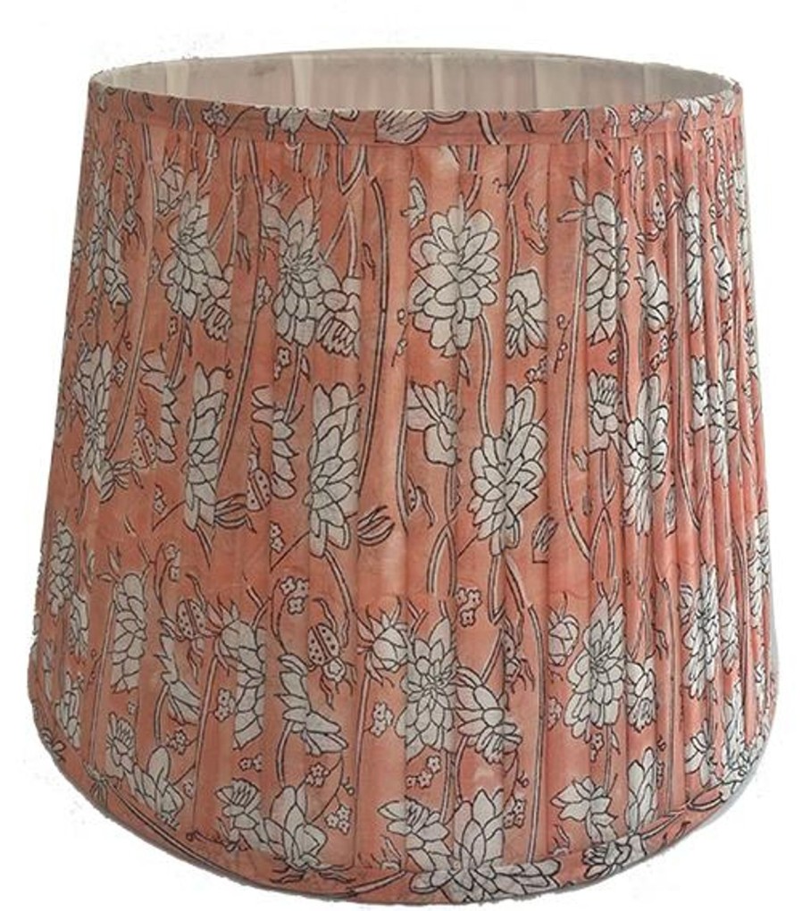 Lighting | Ruby Star Traders Pleated Tapered Lampshade - Classic Block Print - Pale Pink - Linen