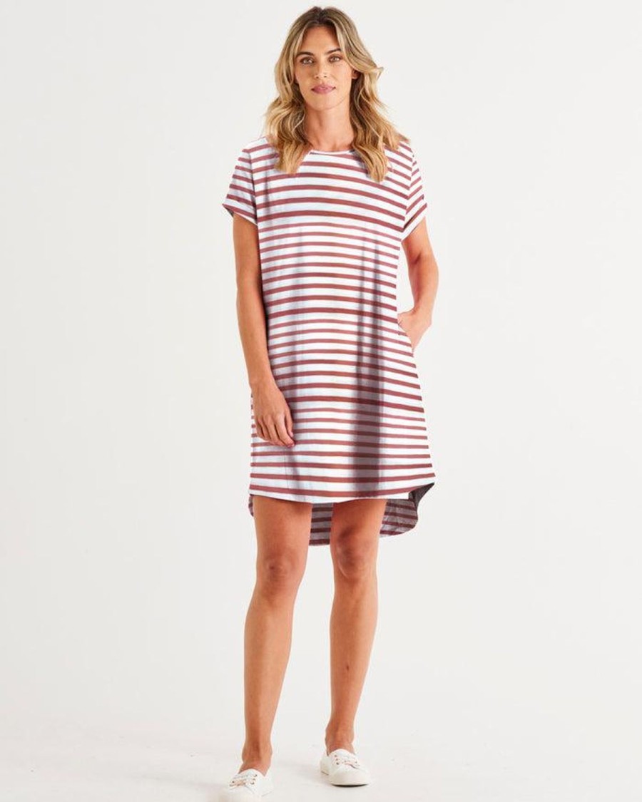 Dresses | Betty Basics Maxine T-Shirt Dress - Dusty Pink Stripe