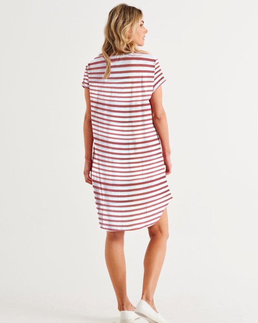 Dresses | Betty Basics Maxine T-Shirt Dress - Dusty Pink Stripe