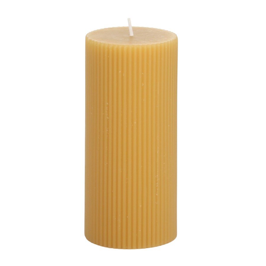 Candles & Fragrance | Coast To Coast Home Ribbed Pillar Candle 15Cm - Mustard