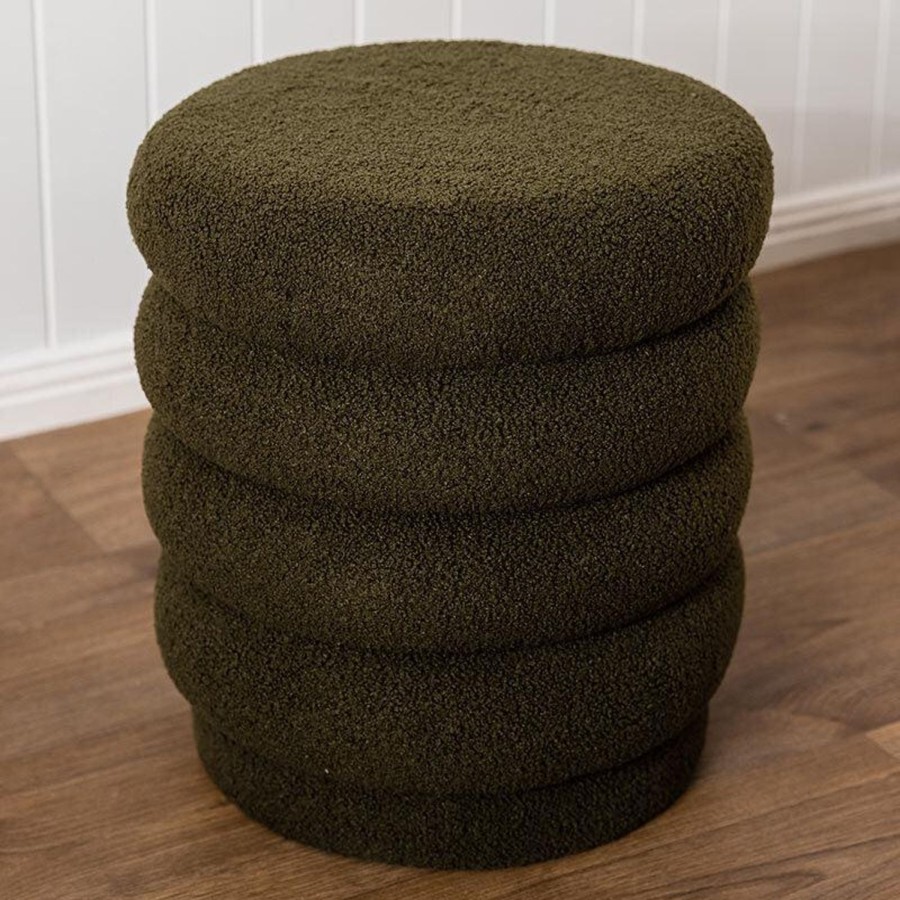 Furniture | Urban Road Lucia Round Boucle Stool - Khaki