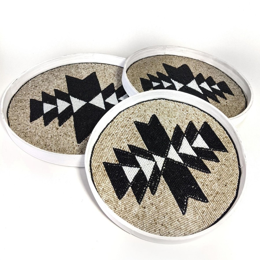 Decor Items | Jeddala Imports Beaded Trays - Sand/White/Black