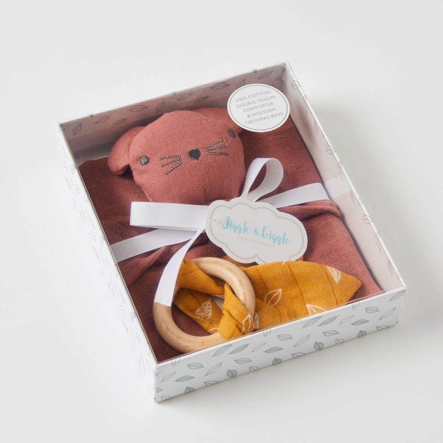 Toys | Pilbeam Living Rosette Double Muslin Comforter & Wooden Teething Ring