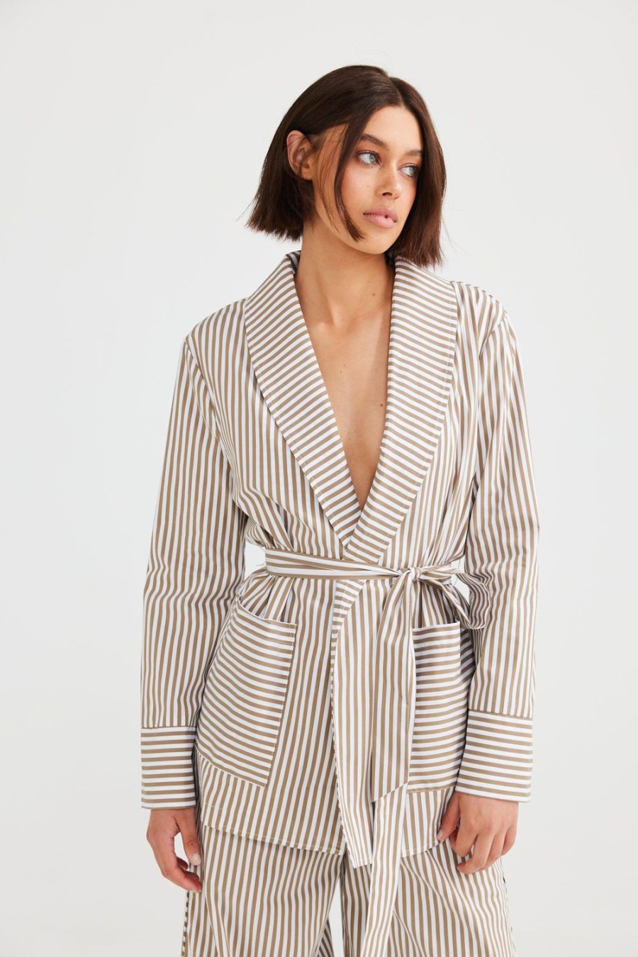 Jackets, Coats & Vests | Daisy Says Clementine Jacket - Taupe Stripe