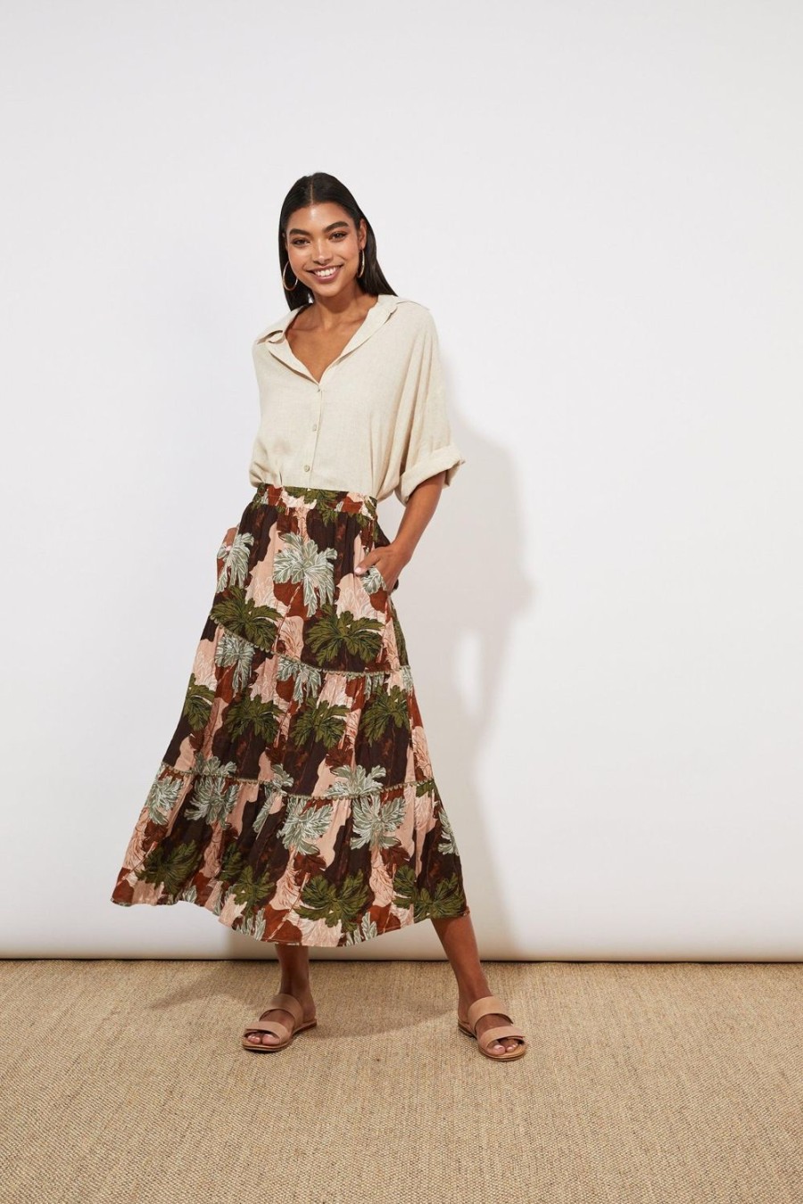 Skirts | Haven Cayman Tiered Maxi Skirt - Palms