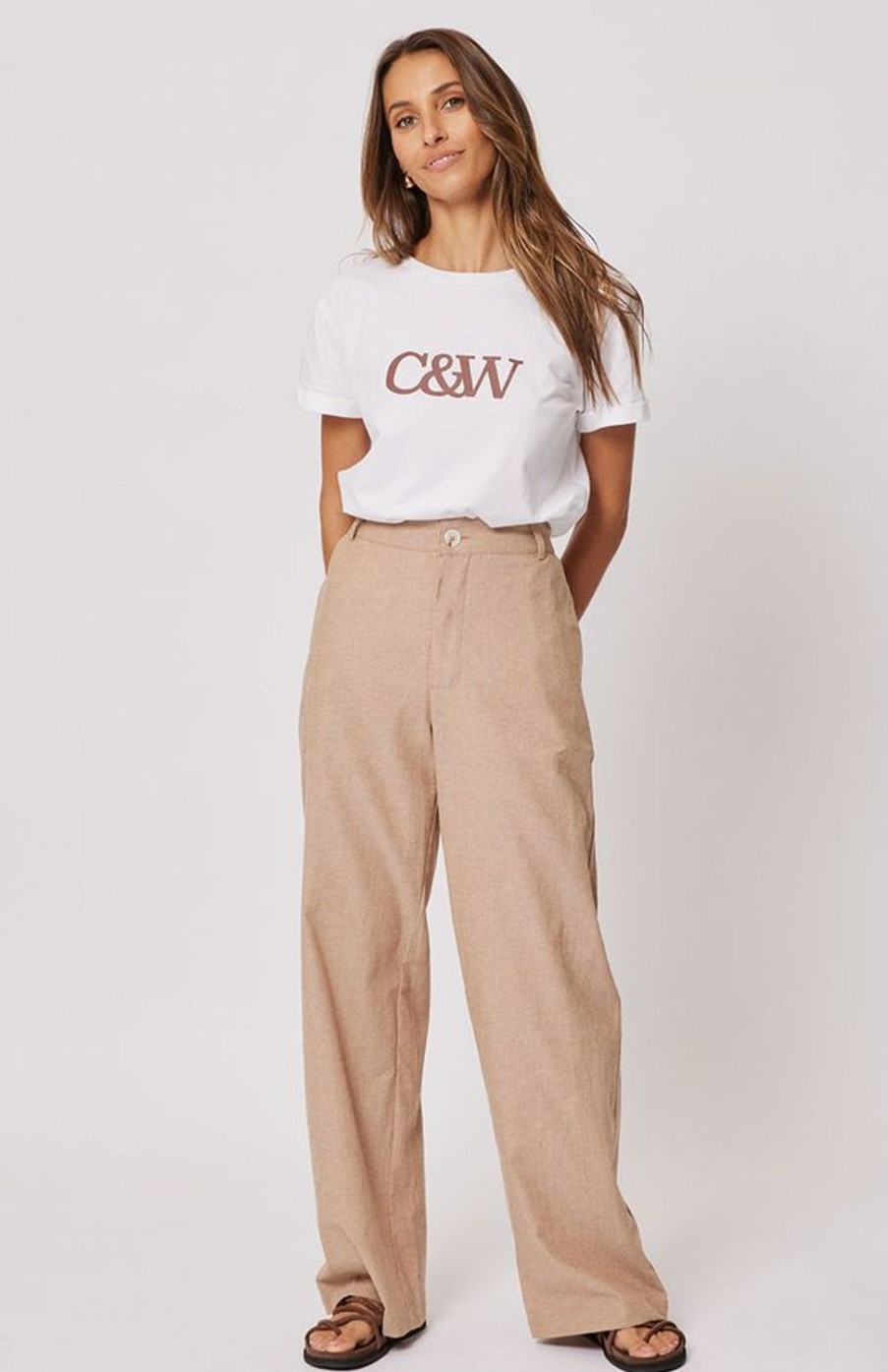 Pants | Cartel & Willow Lucia Trouser - Almond Chambray