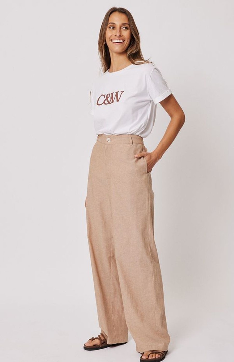 Pants | Cartel & Willow Lucia Trouser - Almond Chambray